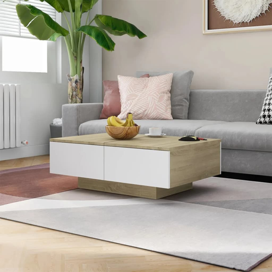 vidaXL Soffbord vit och sonoma-ek 90x60x31 cm spånskiva