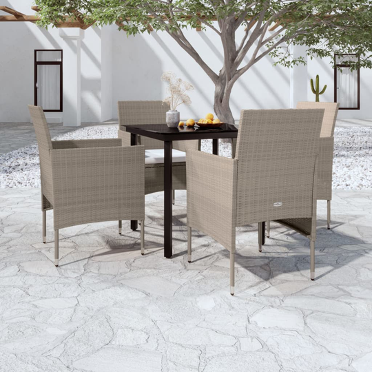 vidaXL Matgrupp för trädgården med dynor 5 delar beige och svart