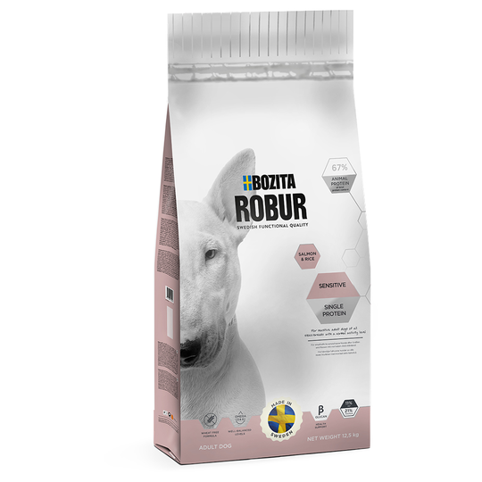 Bozita Robur Sensitive Single Protein Lax & ris - 12,5 kg