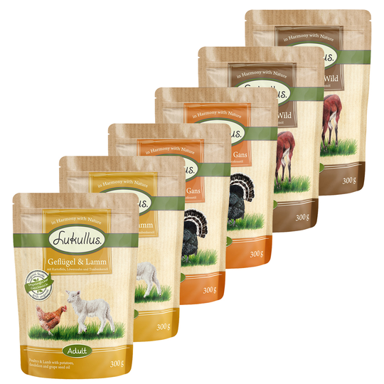 Ekonomipack: Lukullus portionspåsar 24 x 300 g - Blandpack: Spannmålsfritt