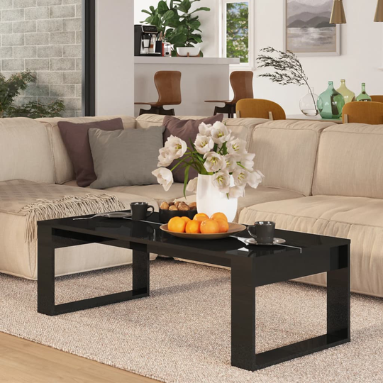 vidaXL Soffbord svart högglans 110x50x35 cm konstruerat trä