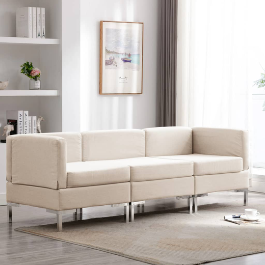 vidaXL Soffgrupp tyg 3 delar gräddvit
