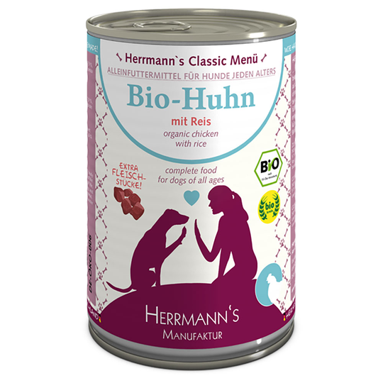 Ekonomipack: Herrmann's Meny Classic 24 x 400 g - Ekologisk kyckling med ekologiskt ris