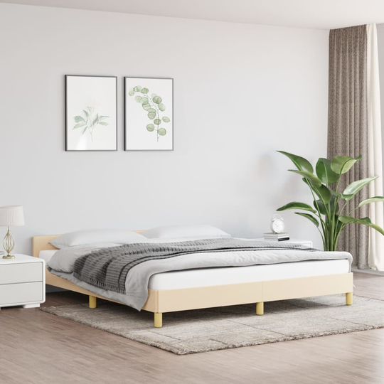 vidaXL Sängram med huvudgavel gräddvit 180x200 cm tyg