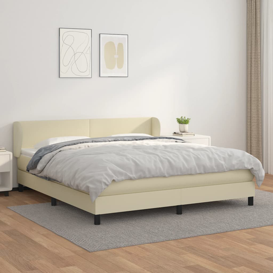 vidaXL Ramsäng med bäddmadrass gräddvit 160x200 cm konstläder