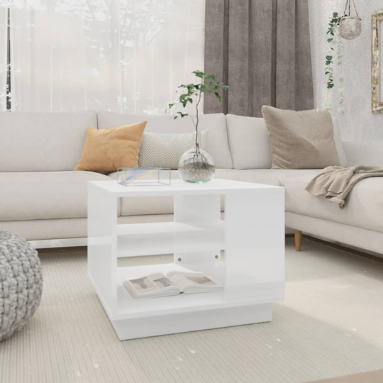 vidaXL Soffbord vit högglans 55x55x43 cm spånskiva