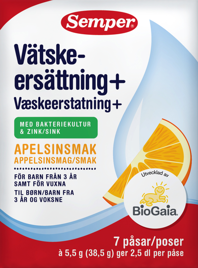Semper Vätskeersättning+ Apelsinsmak 5,5g Dospåse 7st