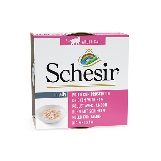 Ekonomipack: Schesir i gelé 24 x 85 g Kycklingfilé & skinka