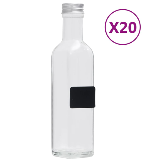 vidaXL Glasflaskor 250 ml med skruvkork 20 st