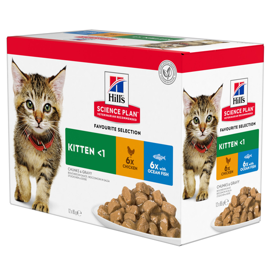 9 + 3 på köpet! 12 x 85 g Hill's Science Plan kattmat - Kitten Fish Selection