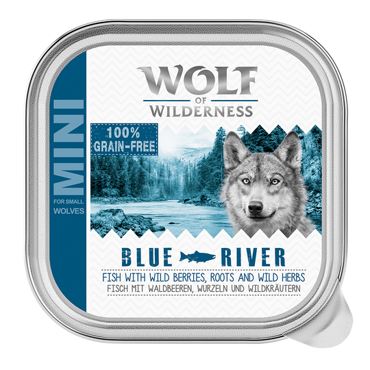 Ekonomipack: Wolf of Wilderness MINI Adult 24 x 150 g - portionsform - Blue River - Fish