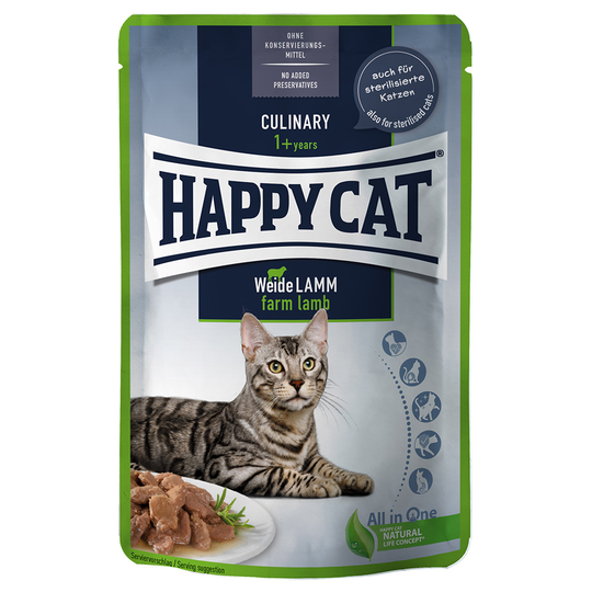 Ekonomipack: Happy Cat Pouch Meat in Sauce 24 x 85 g - Farm Lamb - lamm