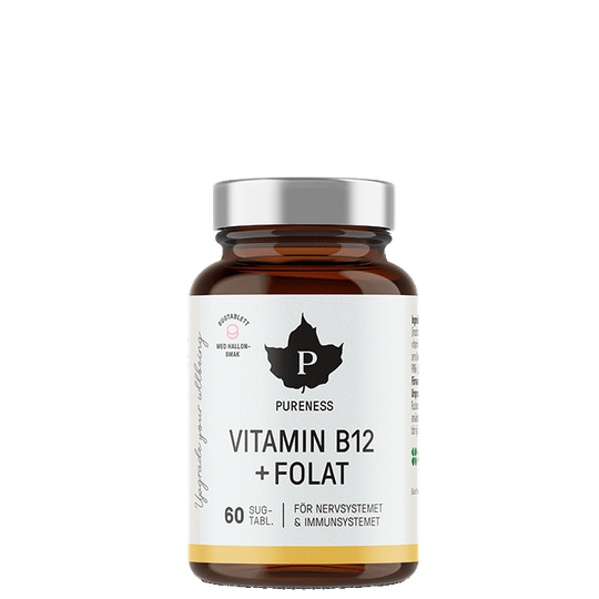 Vitamin B12 + Folat, Hallon, 60 sugtabletter