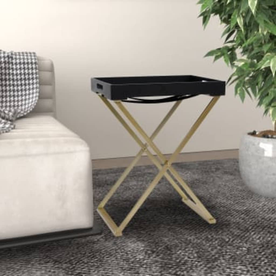 vidaXL Hopfällbart bord guld och svart 48x34x61 cm MDF
