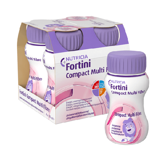 Nutricia Fortini Compact MultiFibre, komplett barnkosttillägg, jordgubb 4 x 125 ml