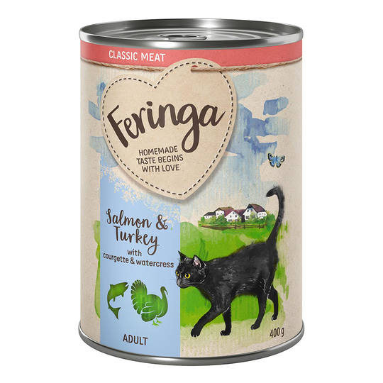 20 + 4 på köpet! 24 x 400 g Feringa Classic Meat Menu - Lax & kalkon