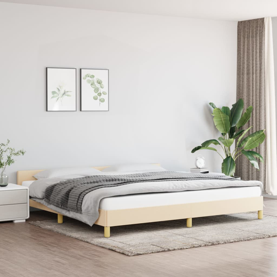 vidaXL Sängram med huvudgavel gräddvit 200x200 cm tyg