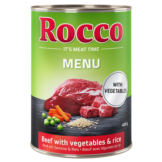 Ekonomipack: Rocco Menu 24 x 400 g - Nötkött med grönsaker & ris