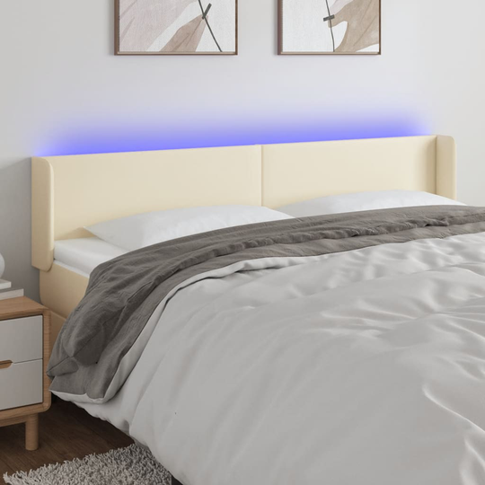 vidaXL Huvudgavel LED gräddvit 183x16x78/88 cm konstläder