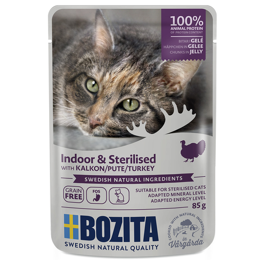12 x 85 g Bozita Indoor & Sterilised till sparpris! - Kalkon i gelé