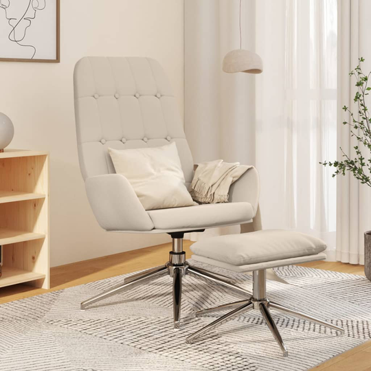 vidaXL Vilstol med fotpall Grädde mikrofibertyg