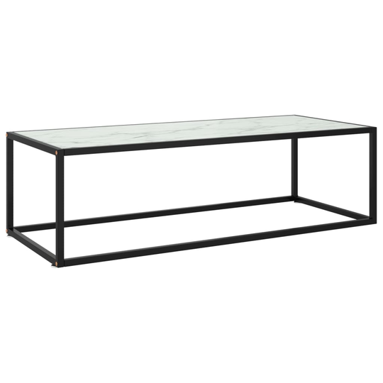 vidaXL Soffbord svart med vit marmor glas 120x50x35 cm
