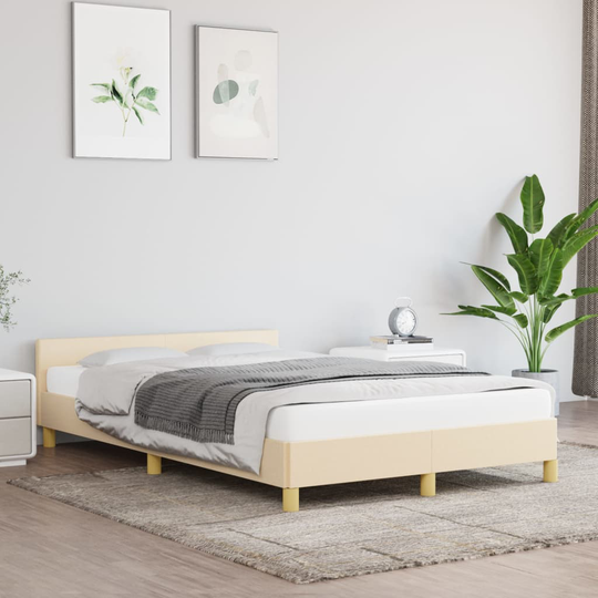 vidaXL Sängram med huvudgavel gräddvit 120x200 cm tyg