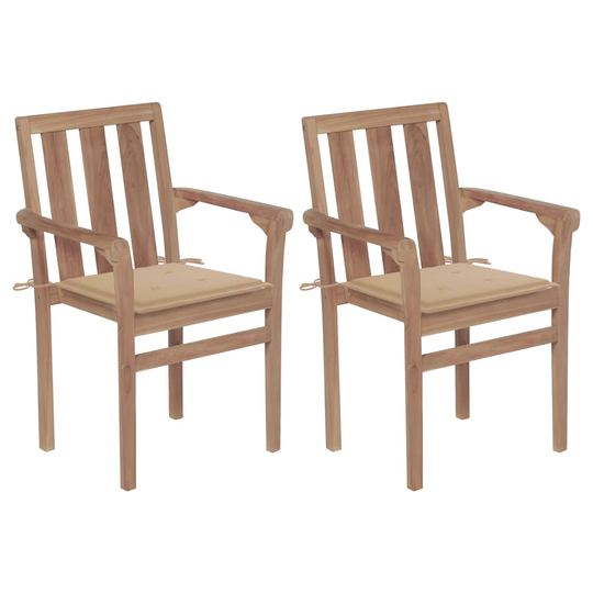 vidaXL Trädgårdsstolar 2 st med beige dynor massivt teakträ