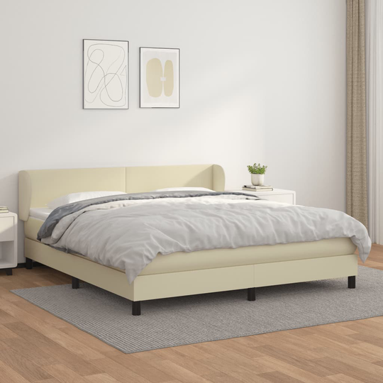 vidaXL Ramsäng med madrass gräddvit 180x200 cm konstläder