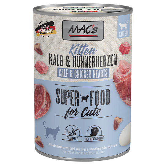 Ekonomipack: MAC's Cat kattfoder 24 x 400 g - Kitten Kalv & kycklinghjärta