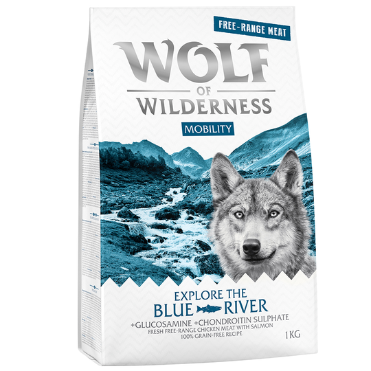 2 x 1 kg till sparpris! Wolf of Wilderness hundfoder - Adult Explore The Blue River Mobility Free Range Chicken & Salmon