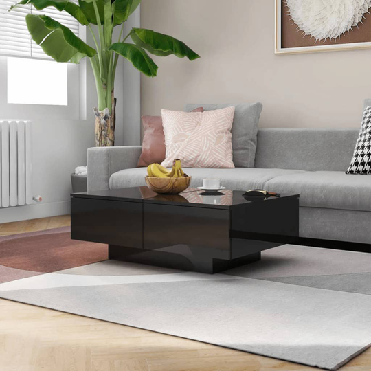 vidaXL Soffbord svart högglans 90x60x31 cm spånskiva