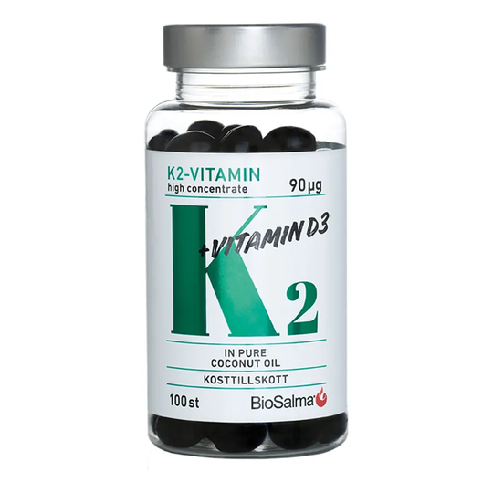 BioSalma K2 90μg + D3-vitamin 25μg, 100 kapslar