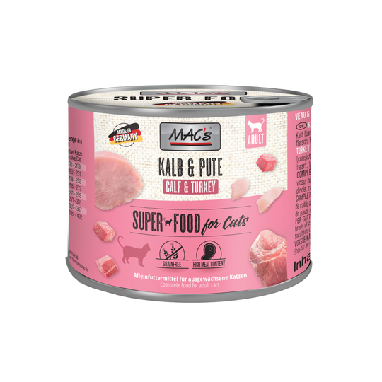 Ekonomipack: MAC's Cat kattfoder 24 x 200 g - Blandpack: Lax & kyckling + Kalv & kalkon