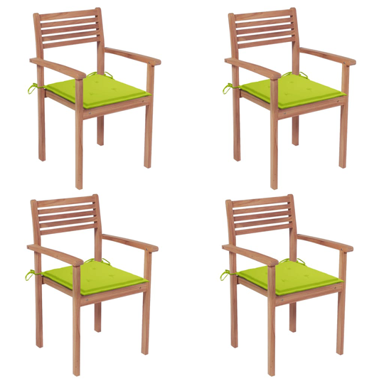 vidaXL Trädgårdsstolar med ljusgröna dynor 4 st massiv teak