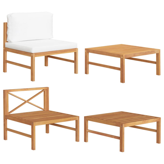 vidaXL Loungegrupp för trädgården med gräddvita dynor 2 delar teak