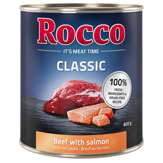 Ekonomipack: Rocco Classic 24 x 800 g hundfoder - Nötkött & lax