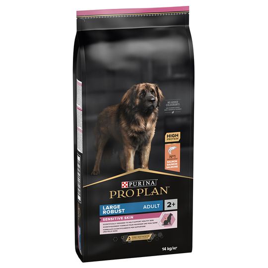 10 kg + 2 kg / 12 kg + 2 kg på köpet! 12 kg / 14 kg Pro Plan - Large Robust Adult Sensitive Skin Salmon OPTIDERMA (14 kg)