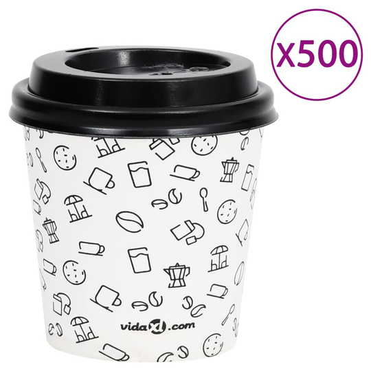 vidaXL Pappersmuggar med lock 120 ml 500 st vit och svart