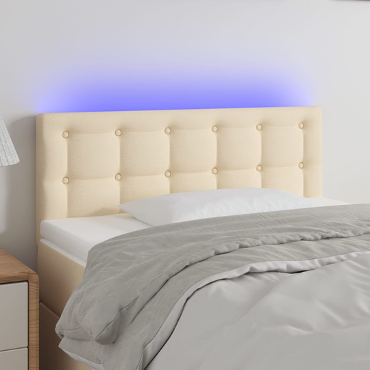 vidaXL Huvudgavel LED gräddvit 100 x 5 x 78/88 cm tyg