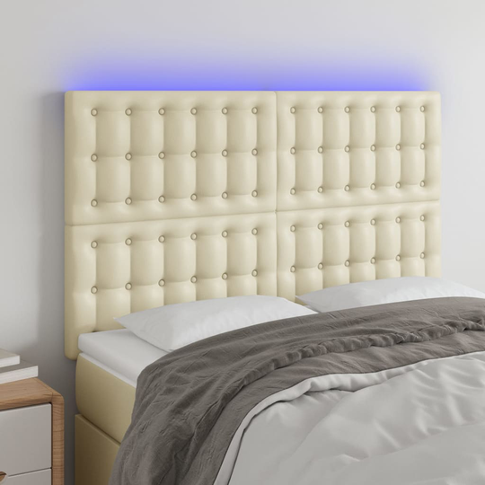 vidaXL Huvudgavel LED gräddvit 144x5x118/128 cm konstläder