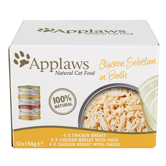 Ekonomipack: Applaws kattmat i buljong 24 x 156 g - Provpack: Kyckling i buljong