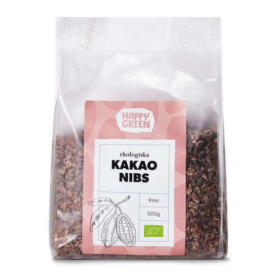 Happy Green Kakaonibs RAW, 500g ekologisk