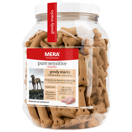 MERA pure sensitive Goody Snacks 600 g - Ekonomipack: Kalkon & potatis, spannmålsfritt, 3 x 600 g