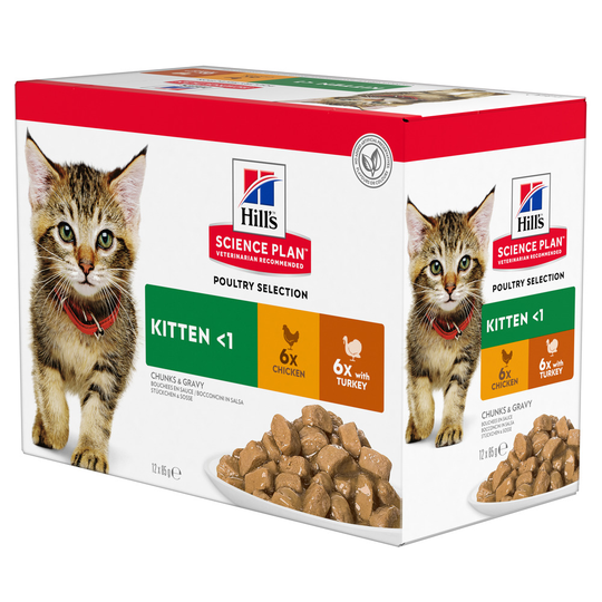 9 + 3 på köpet! 12 x 85 g Hill's Science Plan kattmat - Kitten Poultry Selection