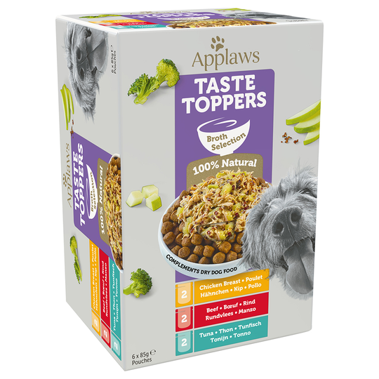 6 x 85 g Applaws Taste Toppers provpack till sparpris - Mixpack i buljong