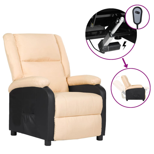 vidaXL Elektrisk reclinerfåtölj gräddvit konstläder och tyg
