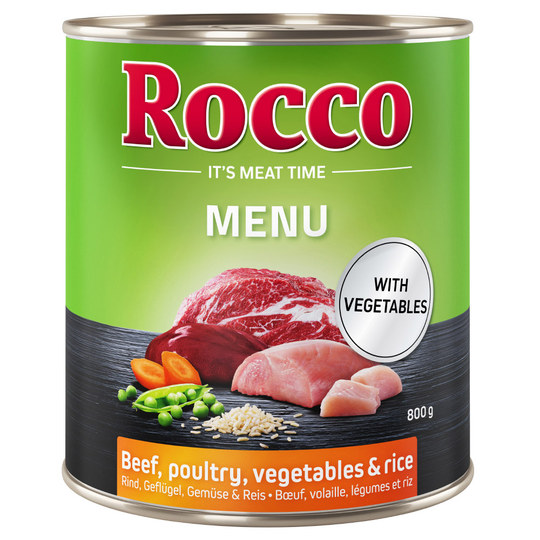 Rocco Menu 6 x 800 g - Nötkött med fjäderfä, grönsaker & ris