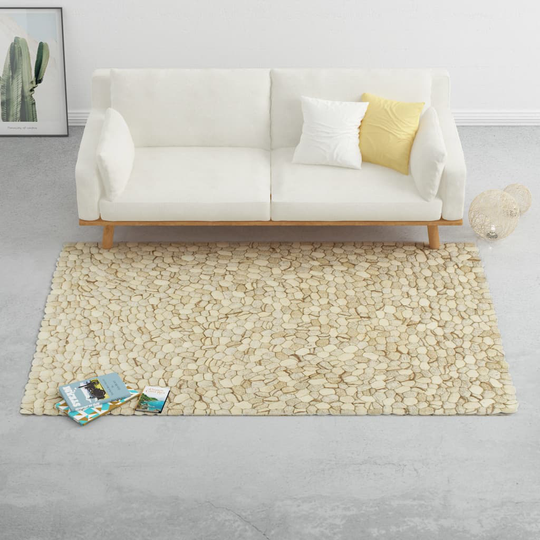vidaXL Filtbollsmatta ull 160x230 cm beige/grå/brun/choklad