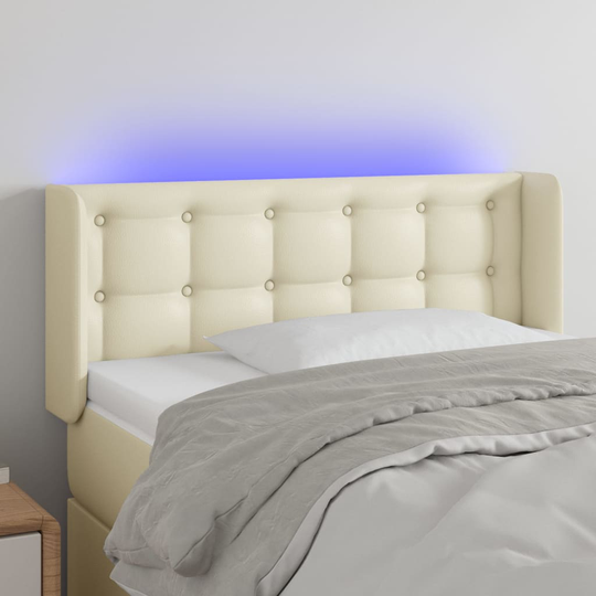 vidaXL Huvudgavel LED gräddvit 103x16x78/88 cm konstläder